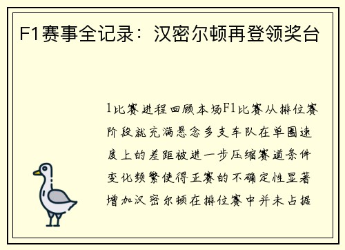 F1赛事全记录：汉密尔顿再登领奖台