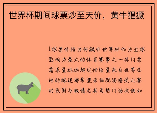 世界杯期间球票炒至天价，黄牛猖獗